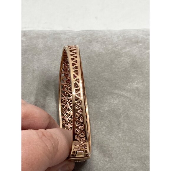 Gold-Plated 925 JCL Silver Bangle Bracelet With Red Gemstone Accents & Intricate - Picture 6 of 9